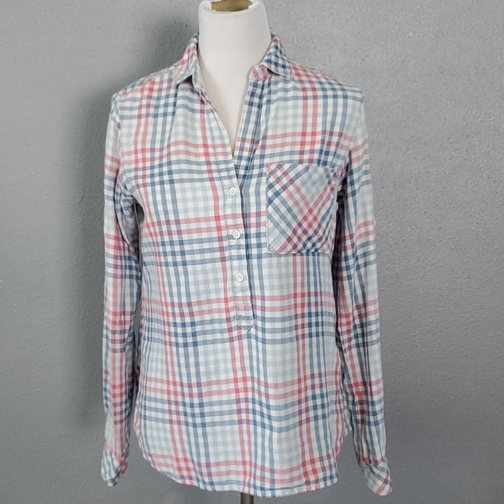 Anthro Bella Dahl plaid western pullover collar